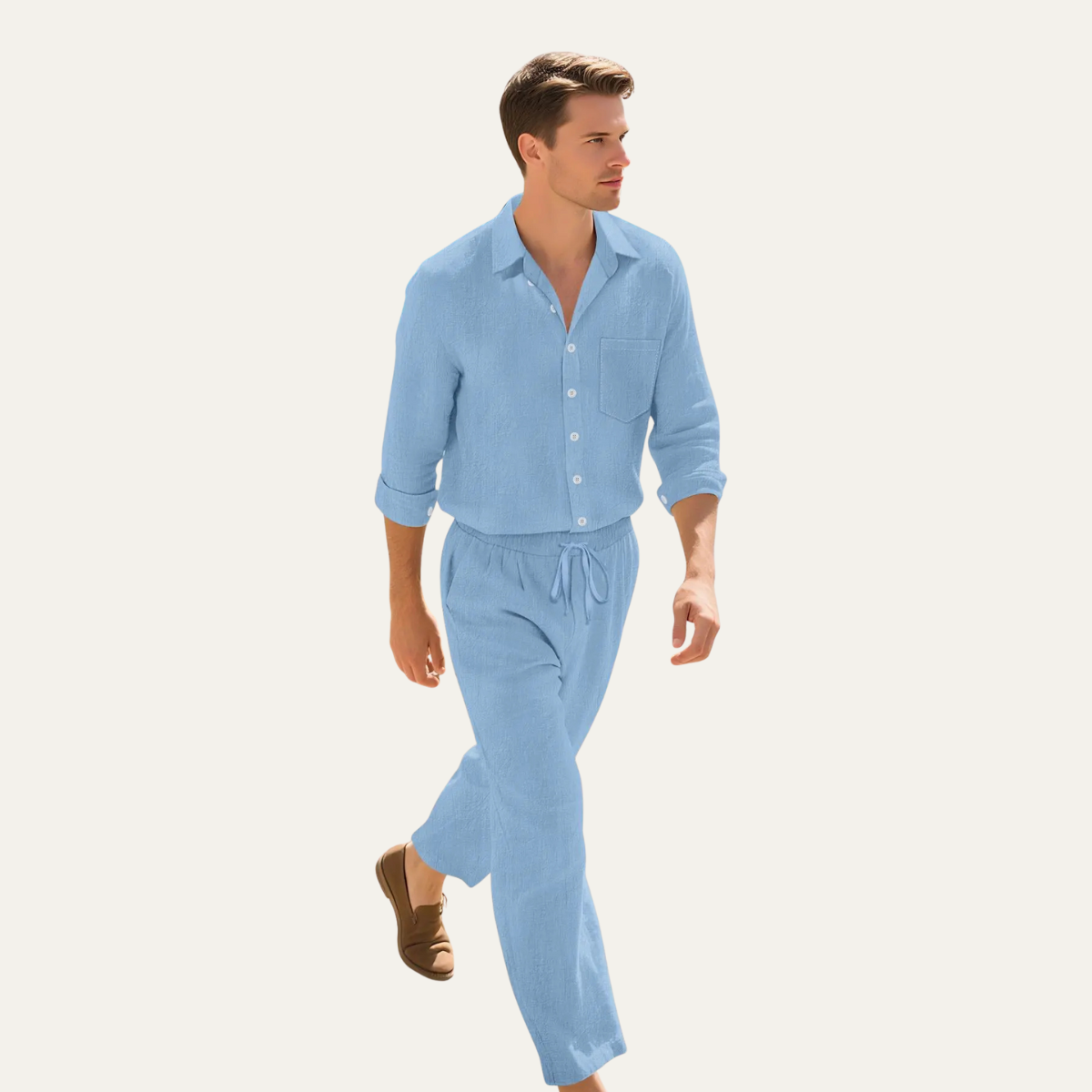 Kai | Men's Linen Shirt And Drawstring Pants Set Cream