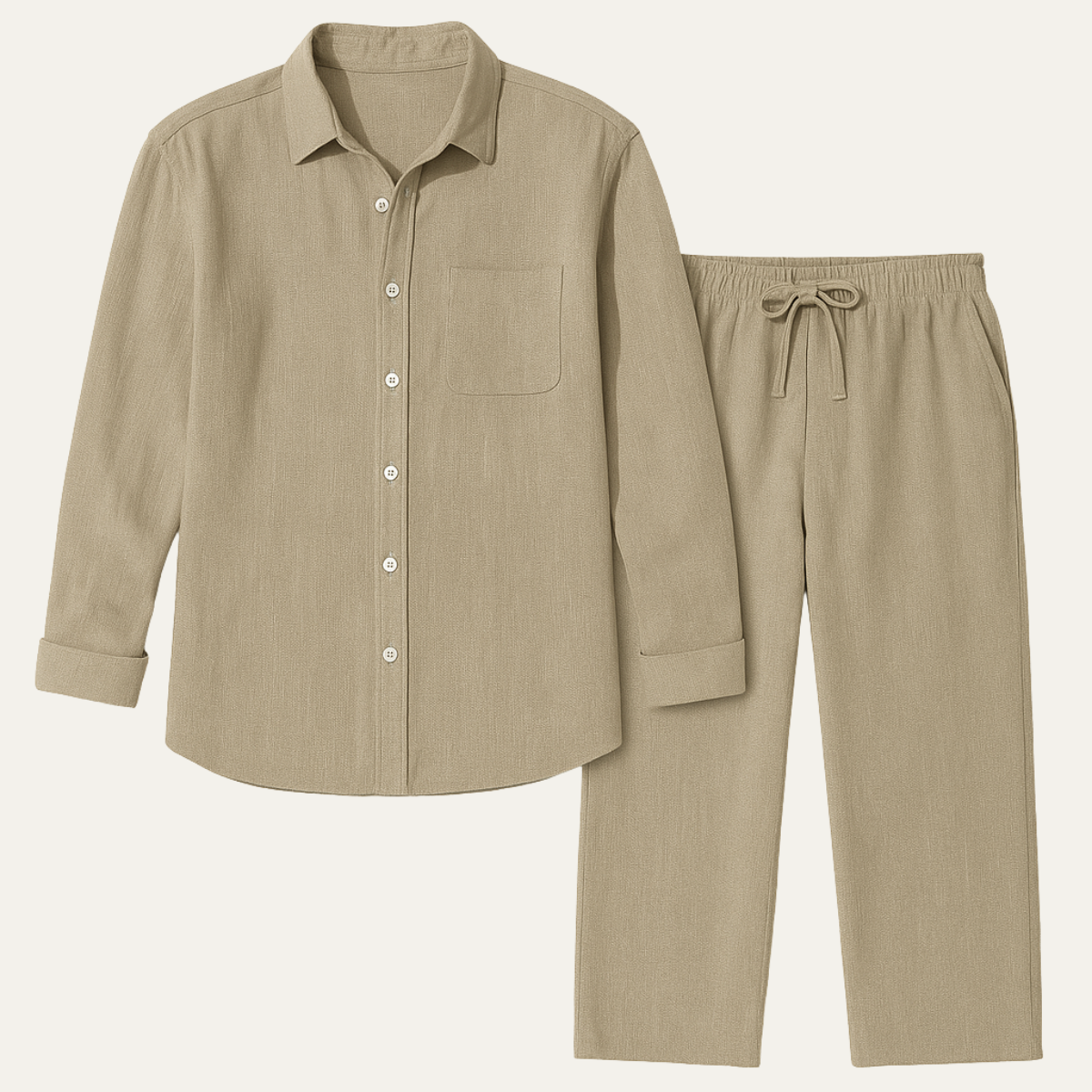 Kai | Men's Linen Shirt And Drawstring Pants Set Cream