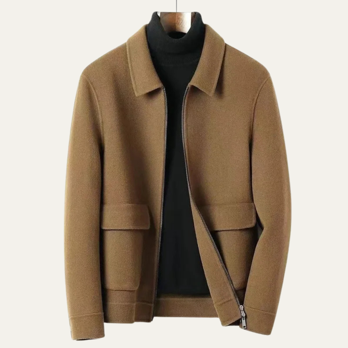 Beau | Men's Casual Wool Jacket Camel Zip Up Pockets