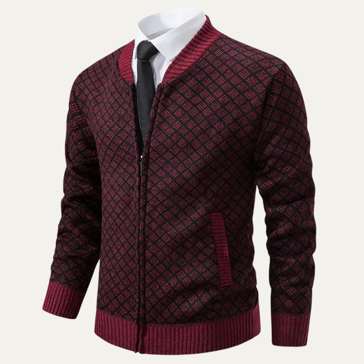Axel | Men's Diamond Pattern Cardigan Gray Zip Up