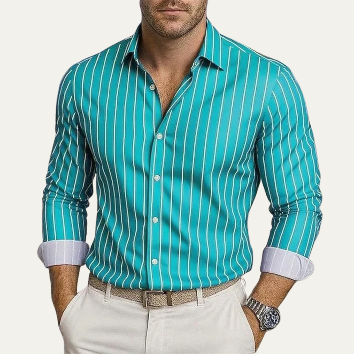 Kai | Men's Striped Button Down Shirt Black White Long Sleeve