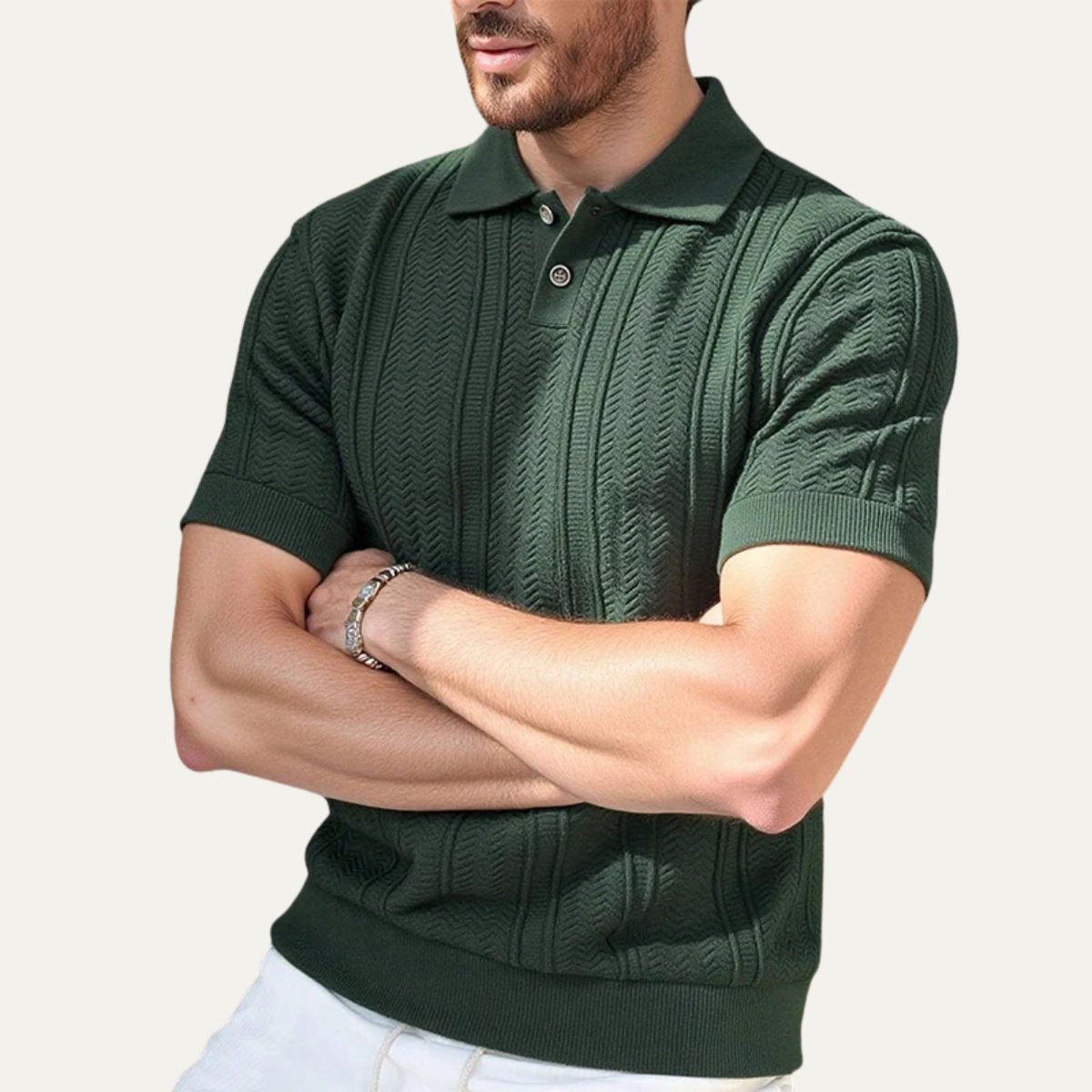 Axel | Men's Cable Knit Polo Shirt Forest Green