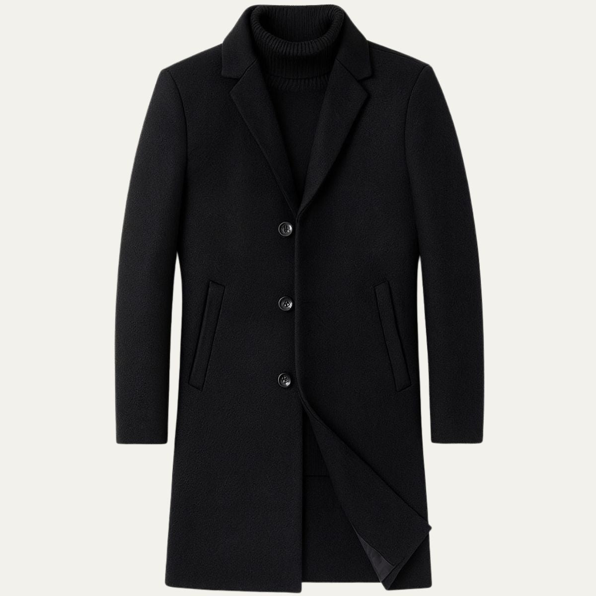 Voss | Men's Navy Wool Overcoat Button Front