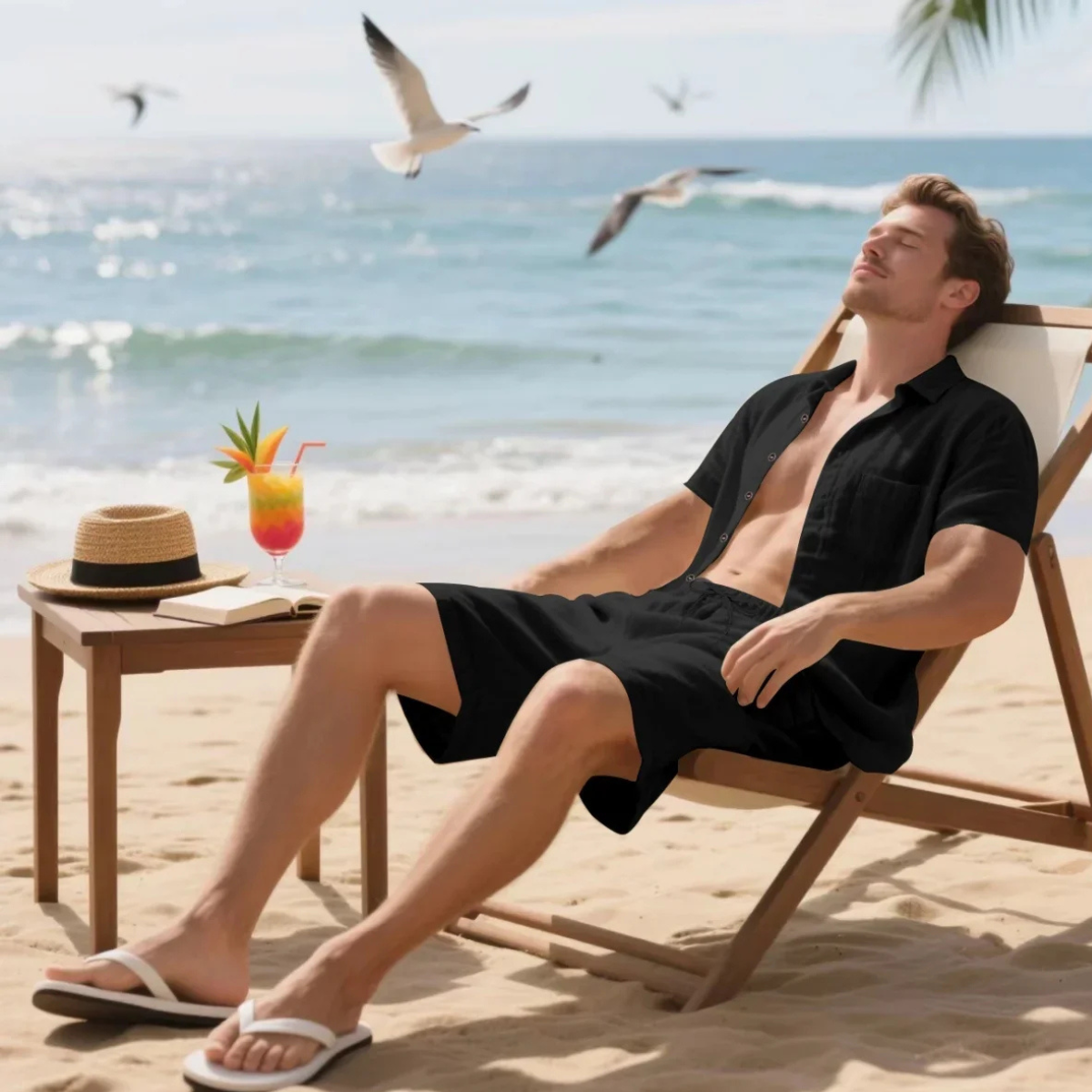 Kai | Men's Sweatsuit Black Short Sleeve Shirt Shorts Set