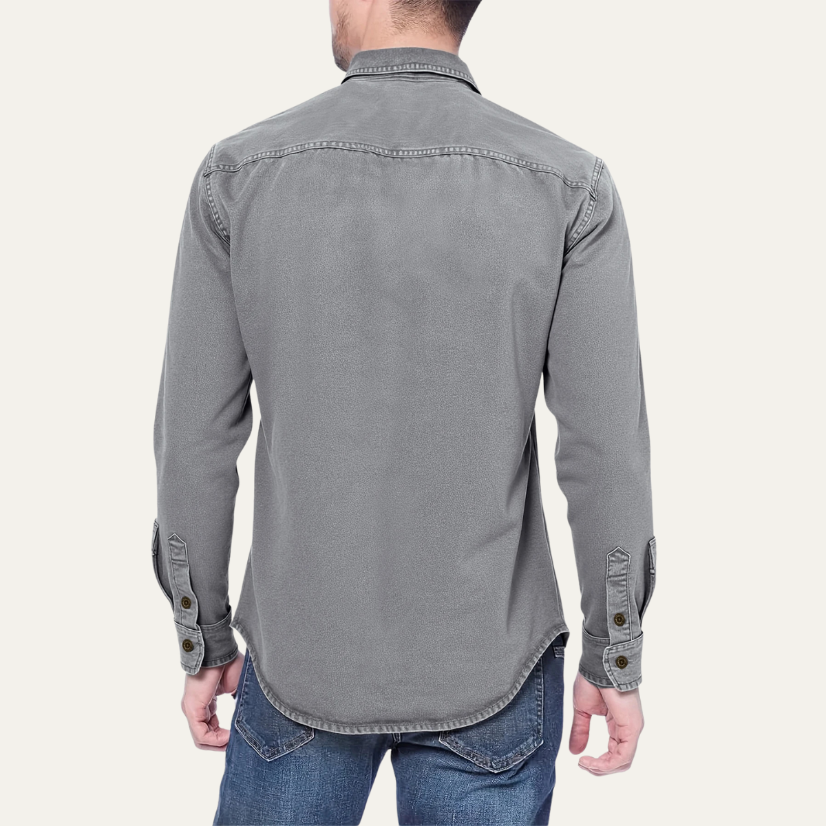 Axel | Men's Ripped Denim Shirt Gray Long Sleeve