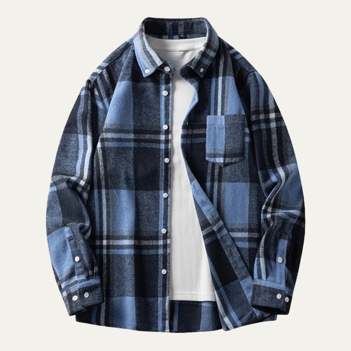 Ash | Men's Casual Plaid Flannel Shirt Navy Brown