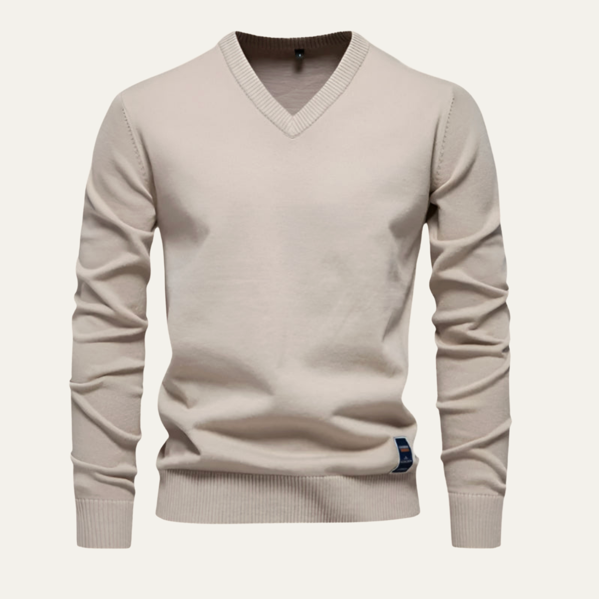 Bram | Men's V Neck Sweater Cream Long Sleeve