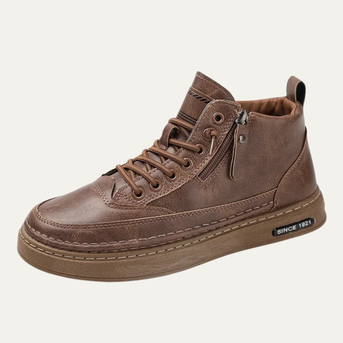 Axel | Men's Black Leather High Top Sneaker Side Zip