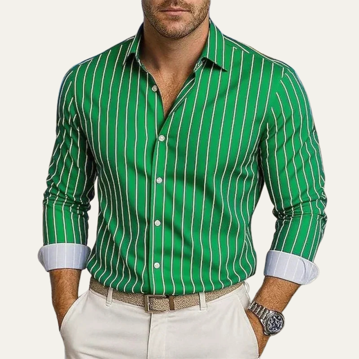 Kai | Men's Striped Button Down Shirt Black White Long Sleeve