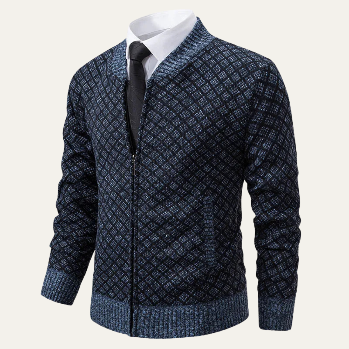 Axel | Men's Diamond Pattern Cardigan Gray Zip Up