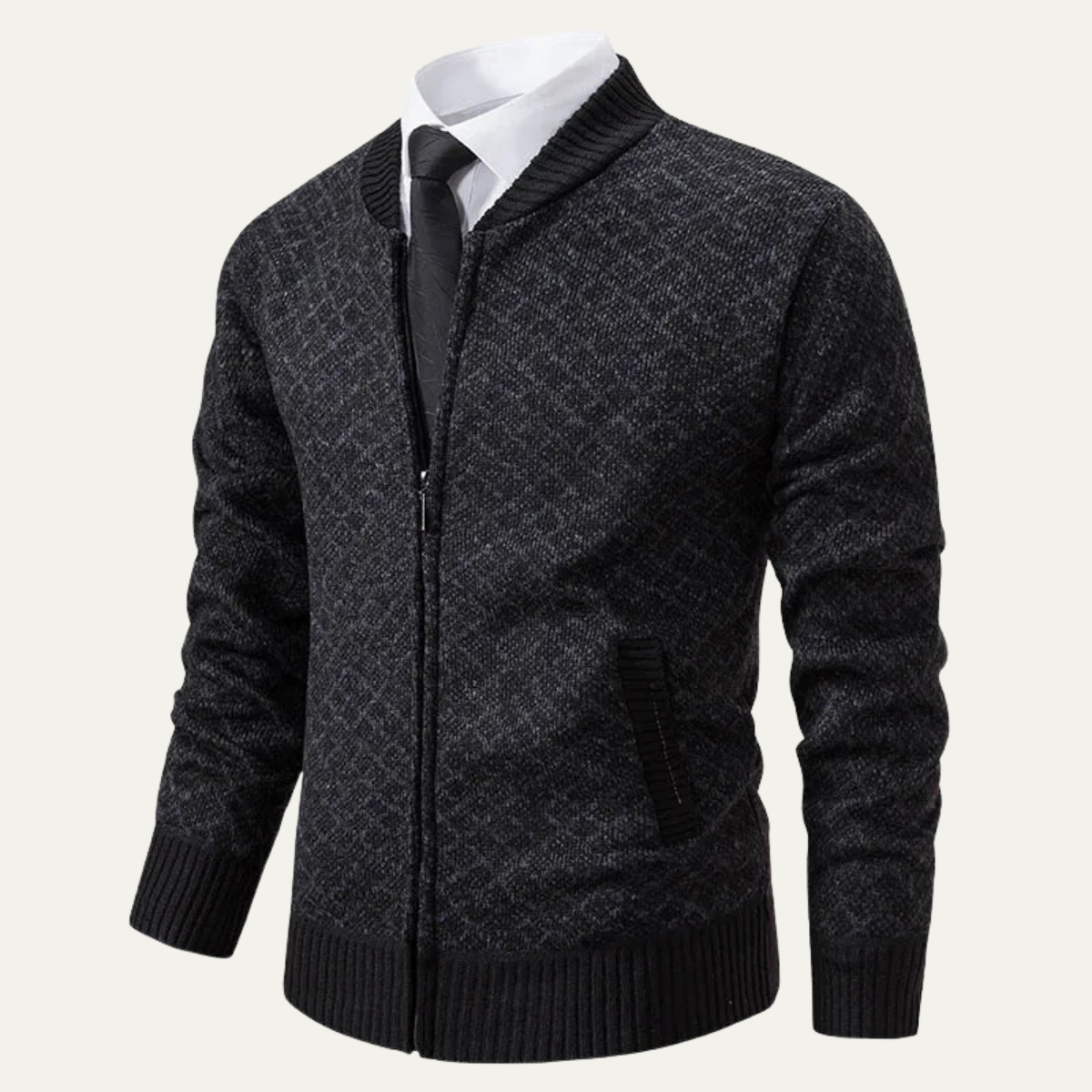Axel | Men's Diamond Pattern Cardigan Gray Zip Up