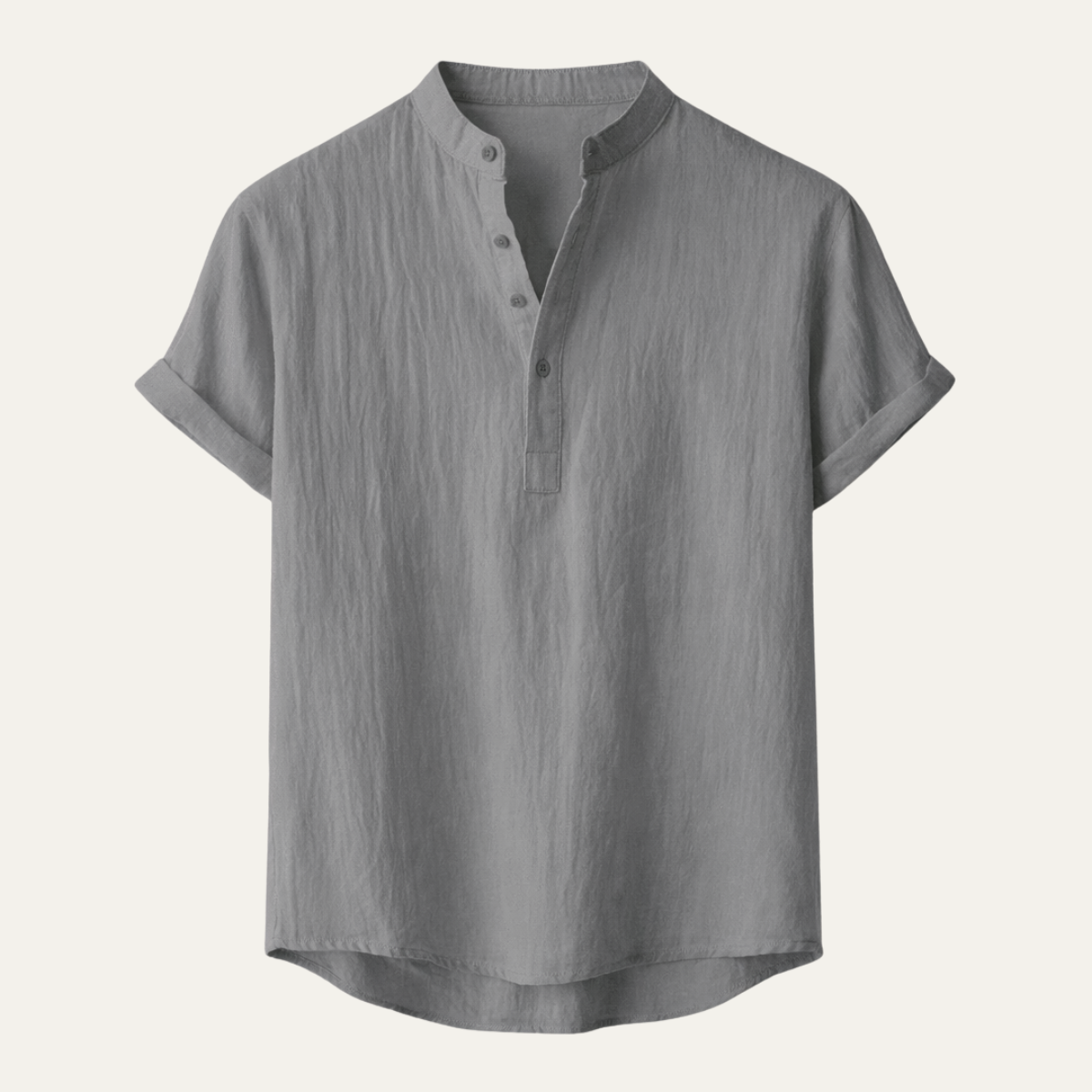 Beau | Men's Casual Henley Shirt Gray Short Sleeve