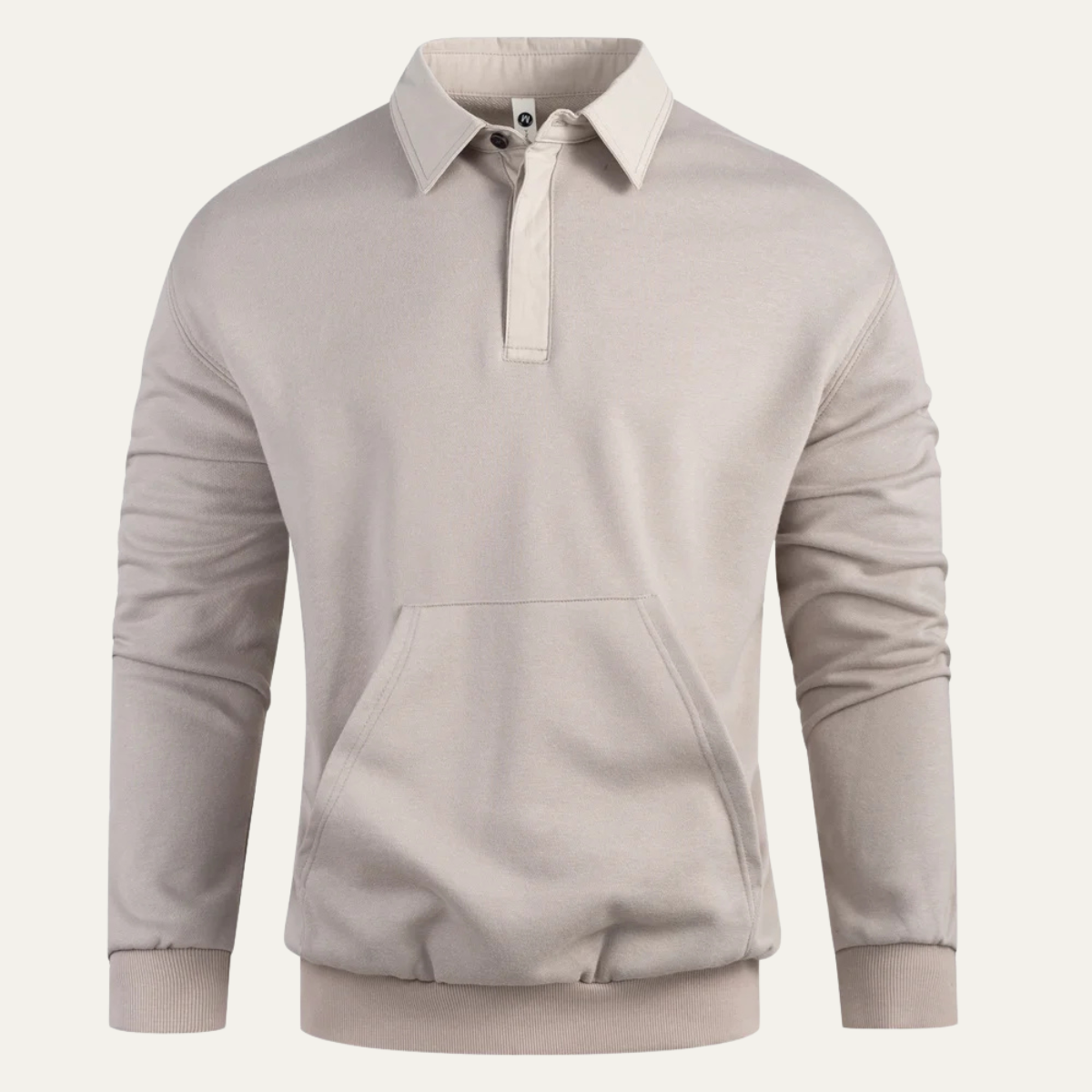 Bram | Men's Casual Polo Sweatshirt Cream Long Sleeve Front Pocket