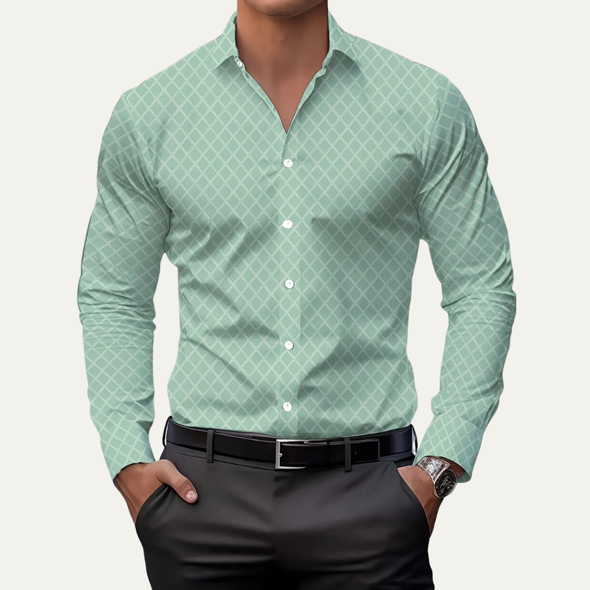 Ezra | Men's Geometric Print Button Up Shirt Black White