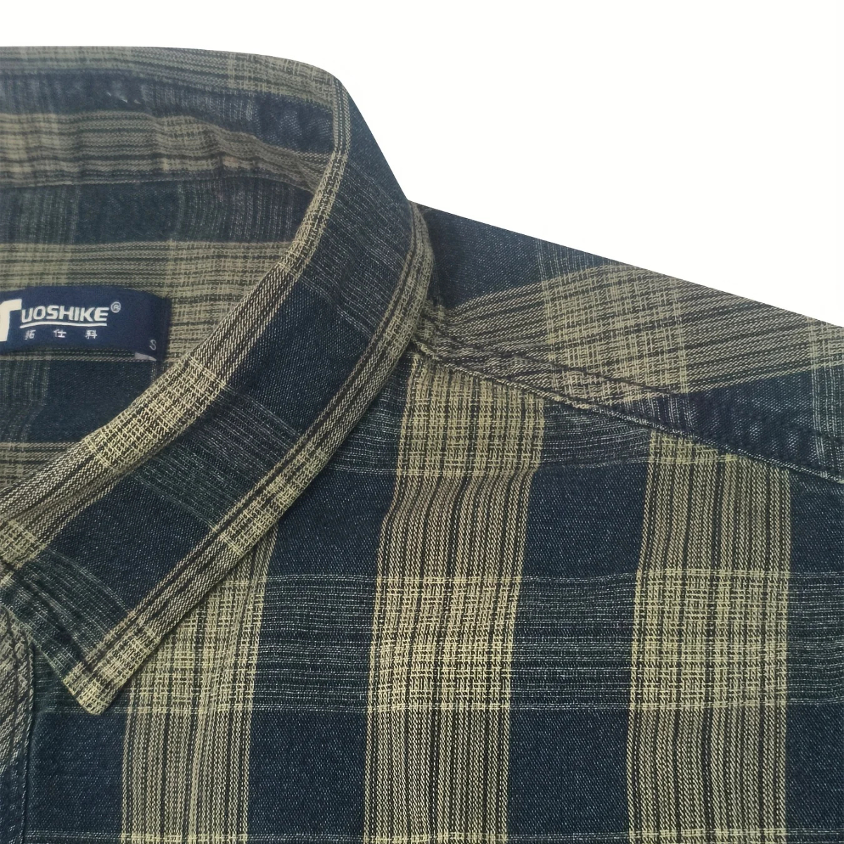 Kai | Men's Flannel Shirt Navy Cream Plaid Long Sleeve