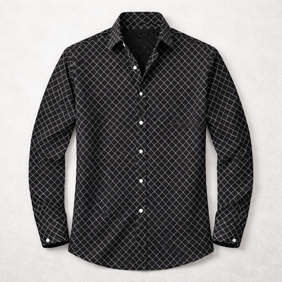 Ezra | Men's Geometric Print Button Up Shirt Black White