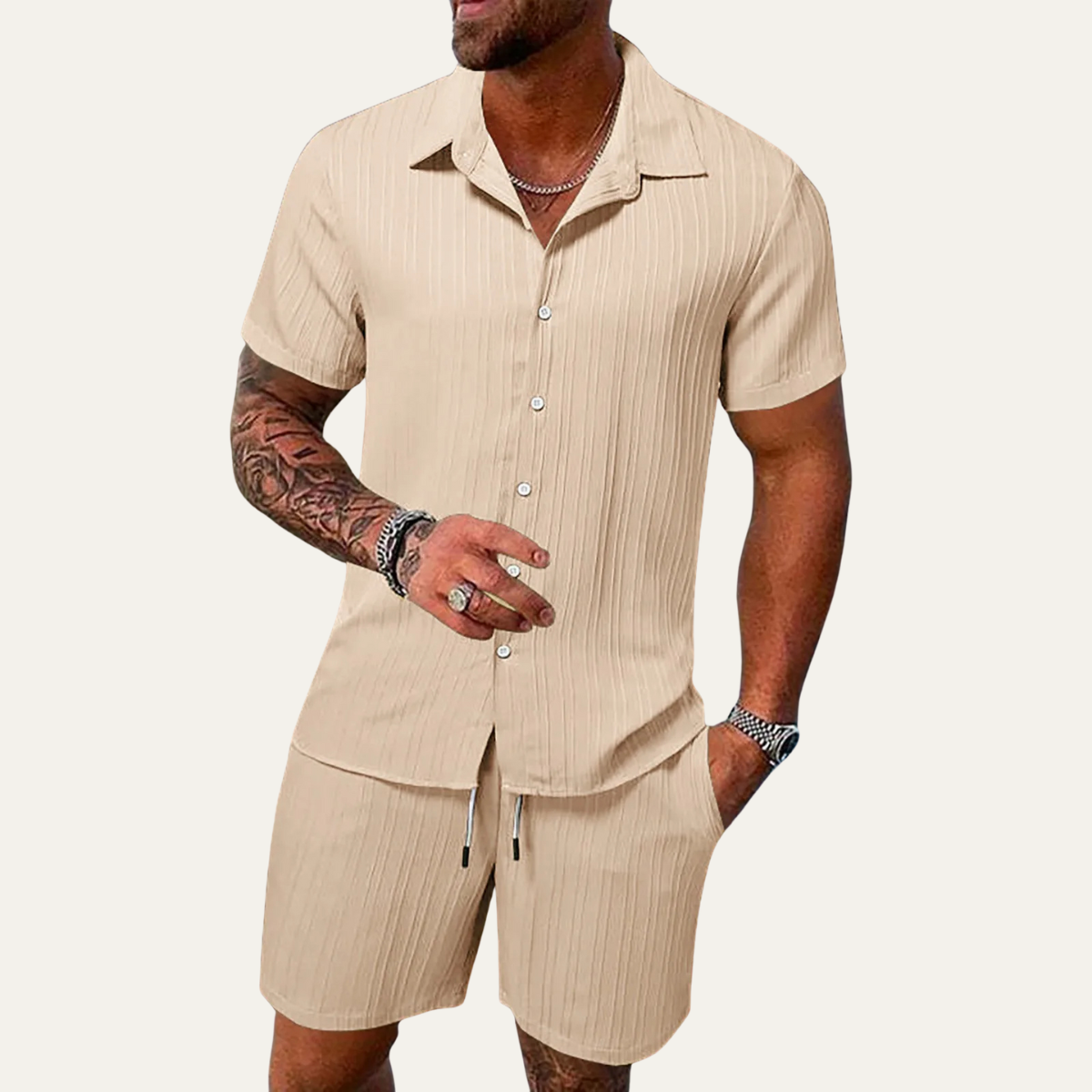 Axel | Men's Sweatsuit Gray Ribbed Short Sleeve Casual