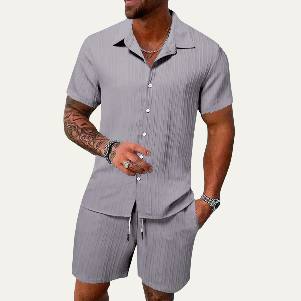 Axel | Men's Sweatsuit Gray Ribbed Short Sleeve Casual