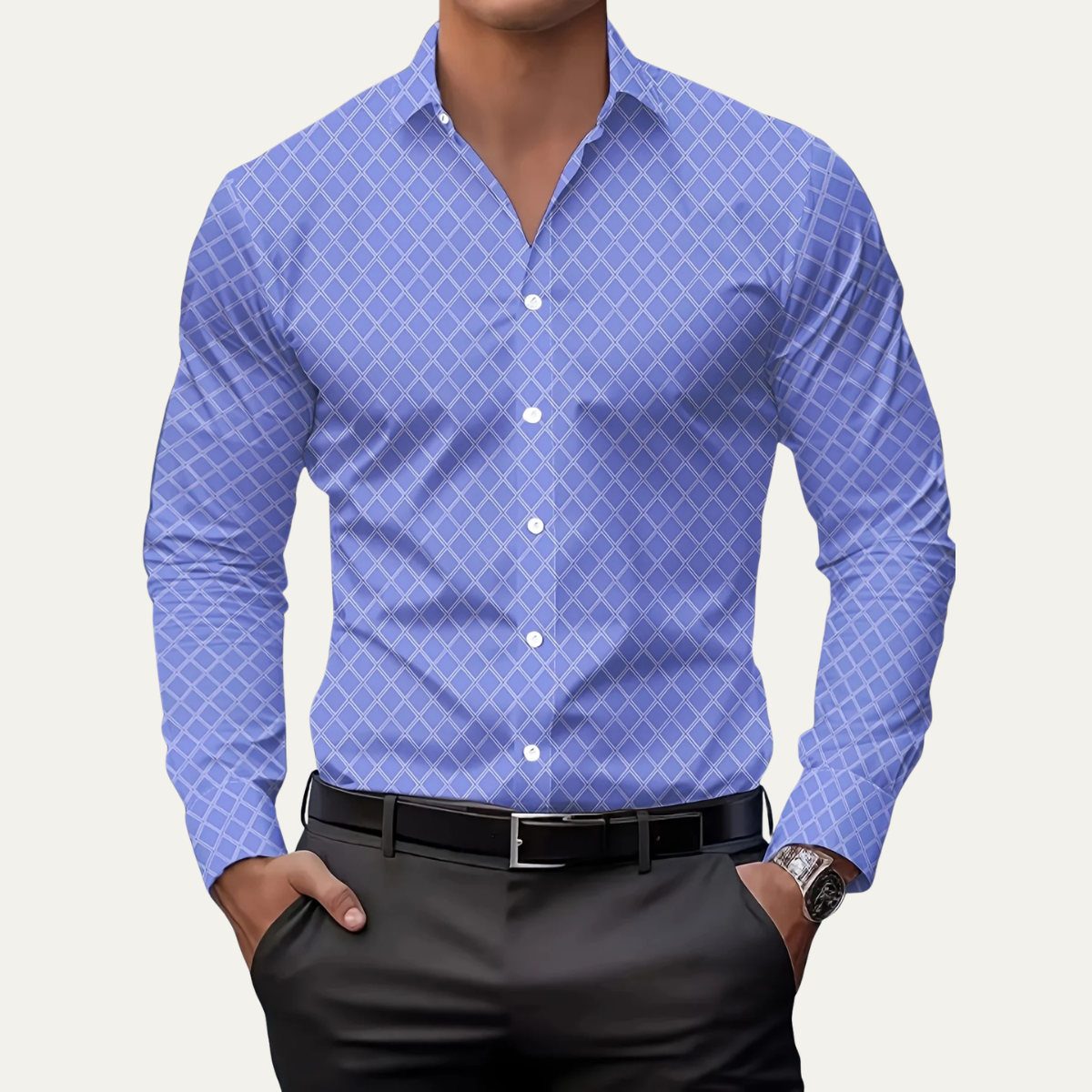 Kade | Men's Geometric Print Button Up Shirt Rose Pink
