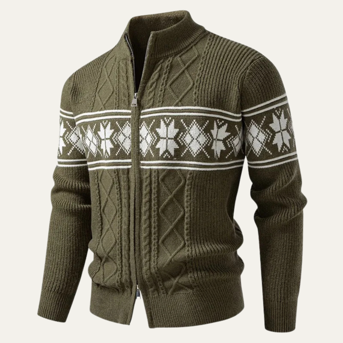 Axel | Men's Cable Knit Zip Up Cardigan Black Nordic Pattern