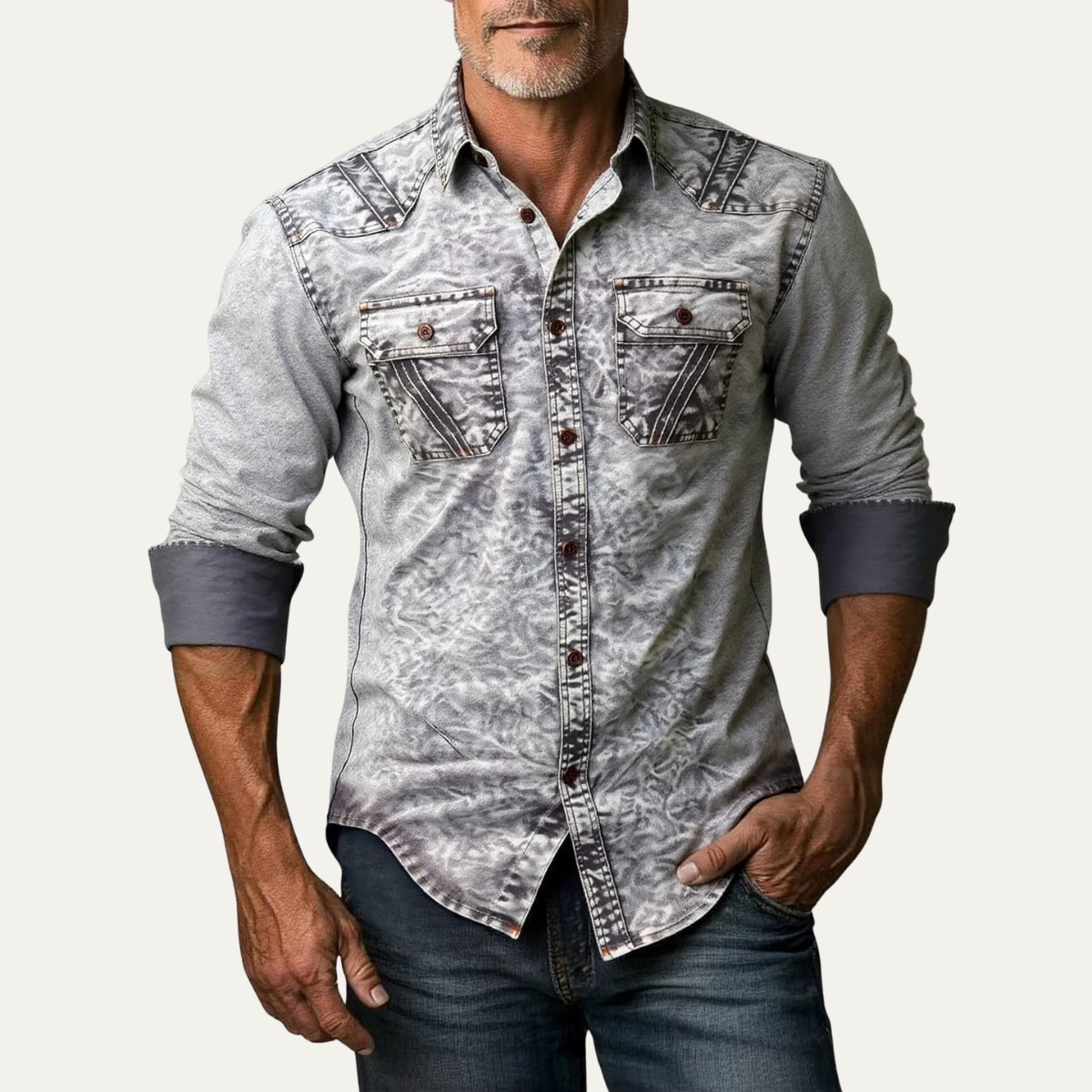 Callum | Men's Vintage Acid Wash Denim Shirt Gray