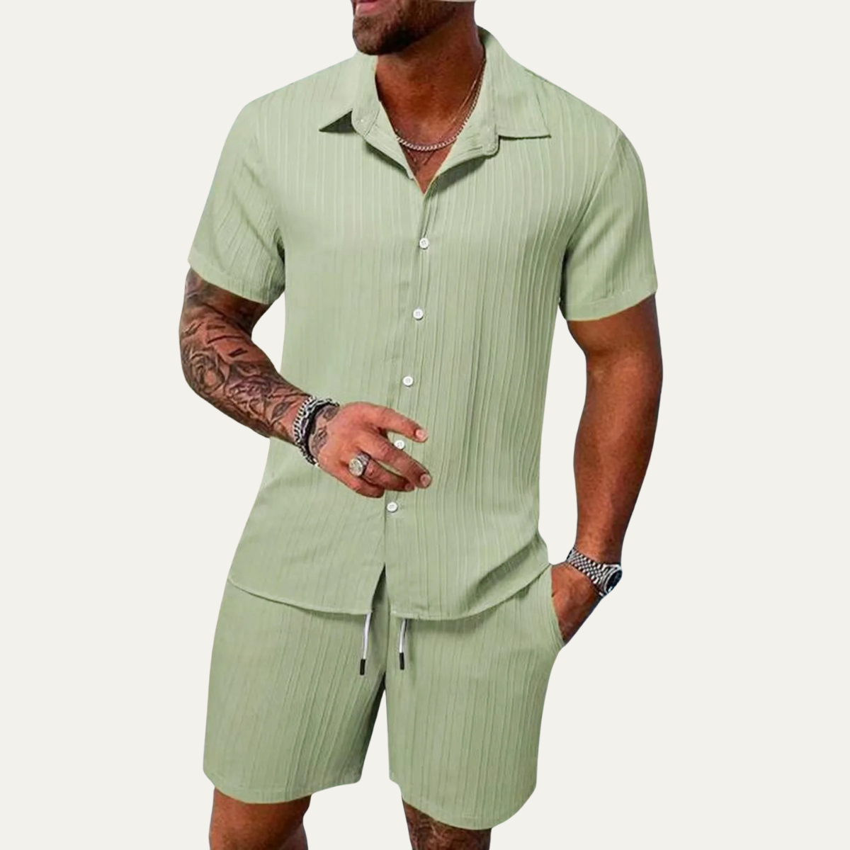 Axel | Men's Sweatsuit Red Short Sleeve Button Up Shirt Shorts Set