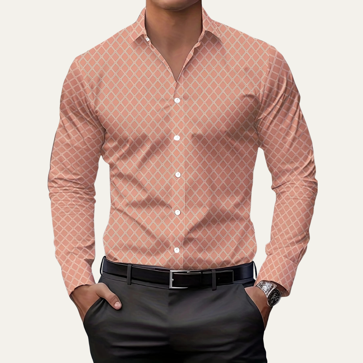 Kade | Men's Geometric Print Button Up Shirt Rose Pink