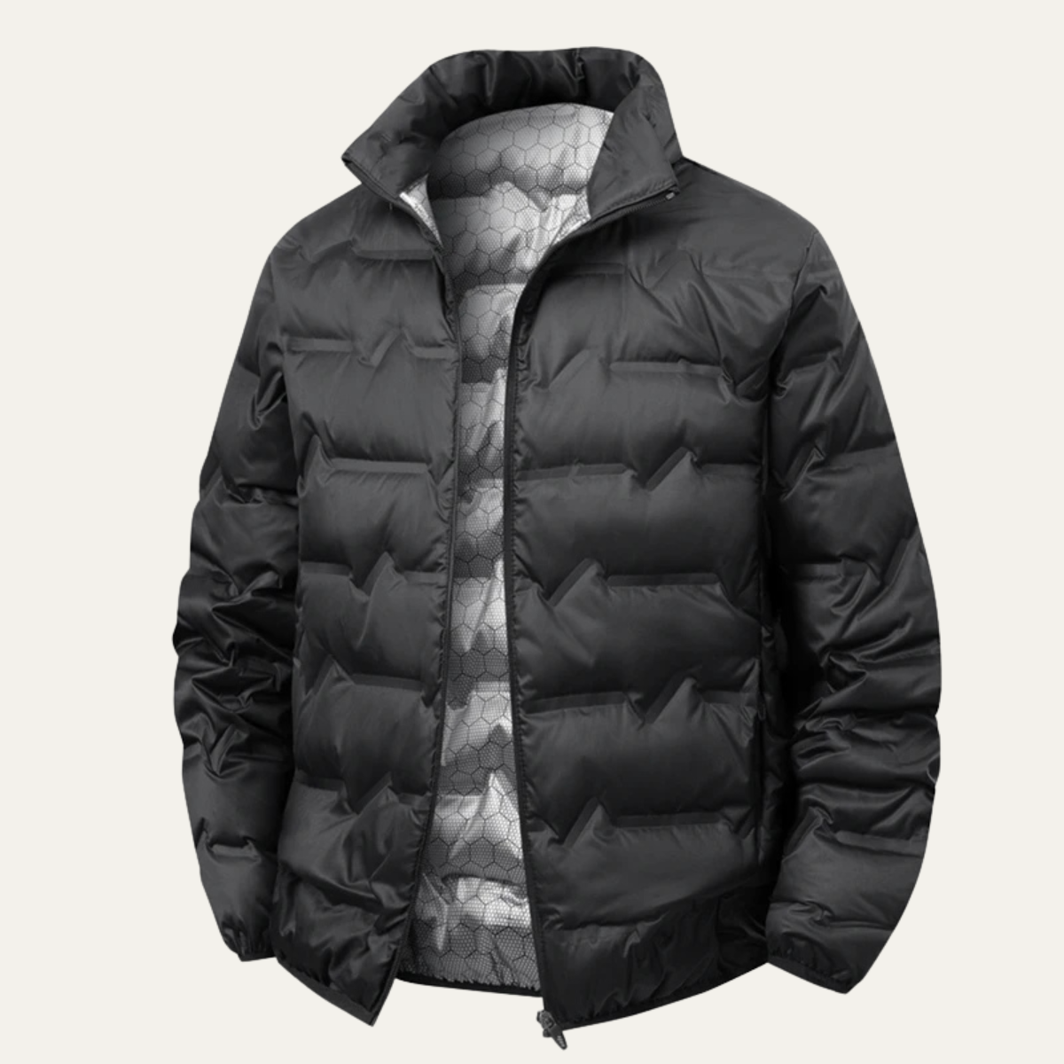 Beau | Men's Puffer Jacket Black Quilted Warm Winter