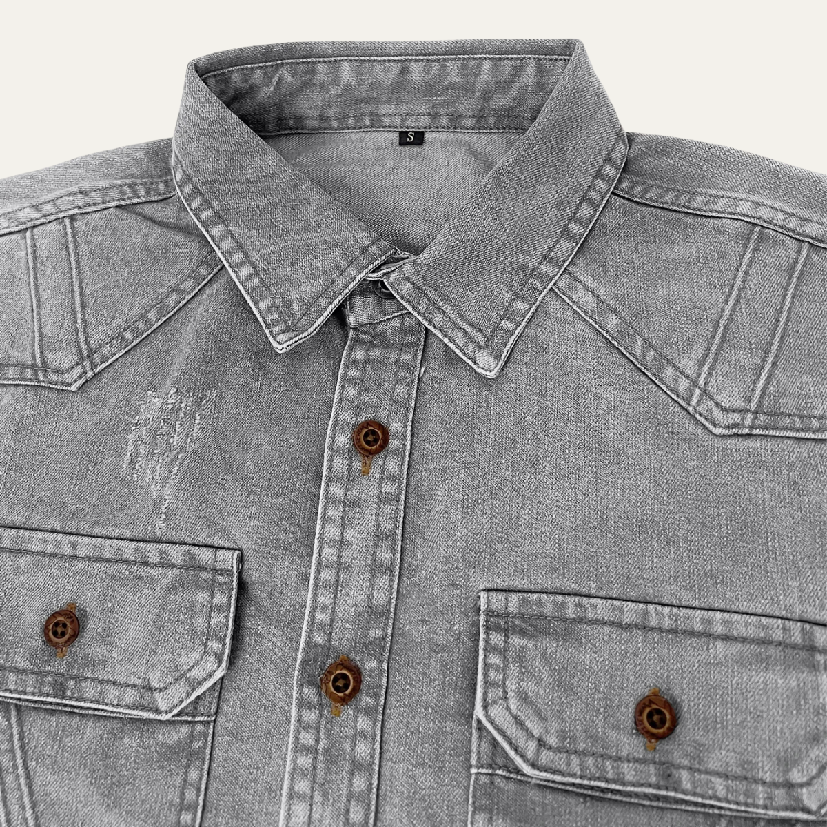Axel | Men's Ripped Denim Shirt Gray Long Sleeve