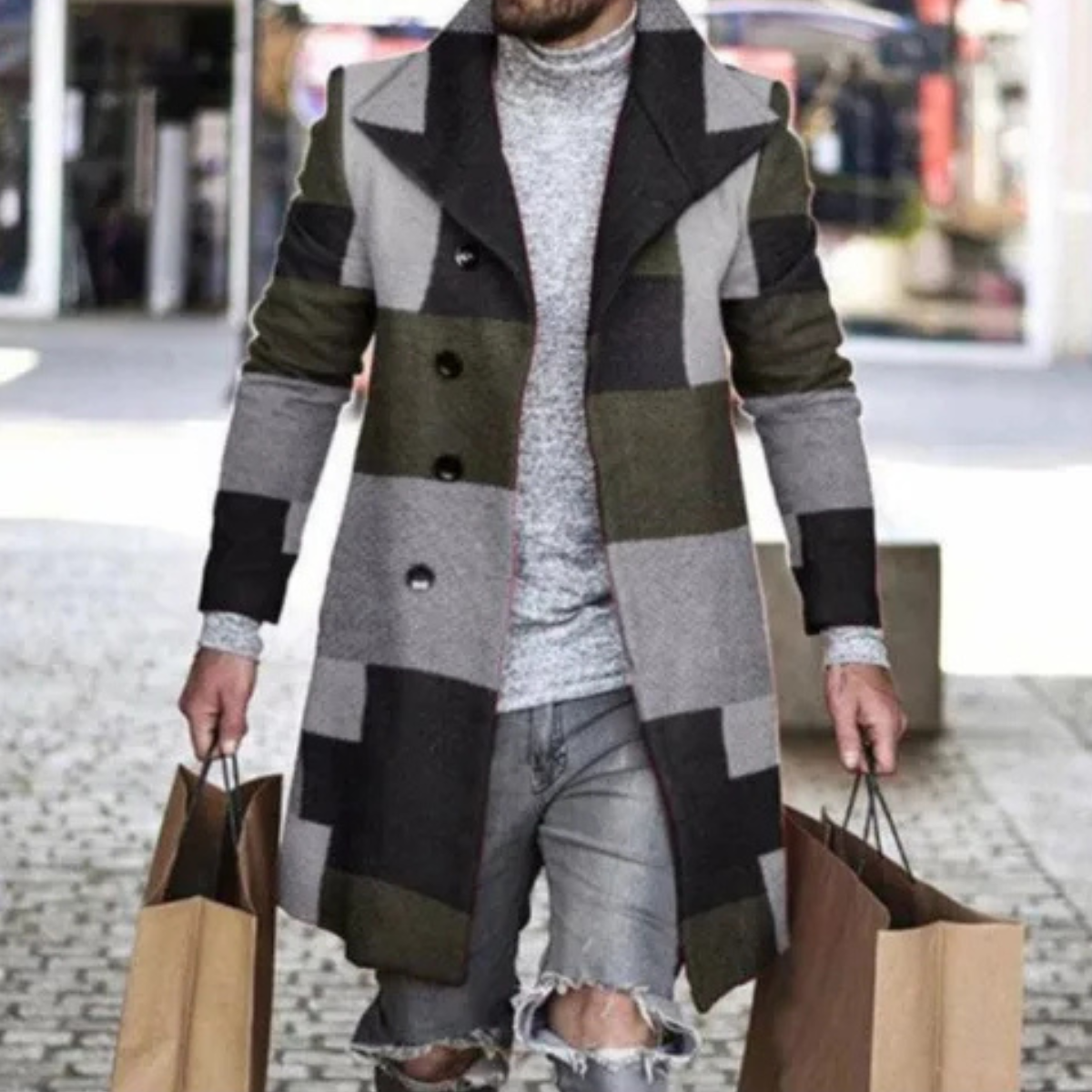 Vance | Men's Casual Wool Blend Long Coat Blue Gray