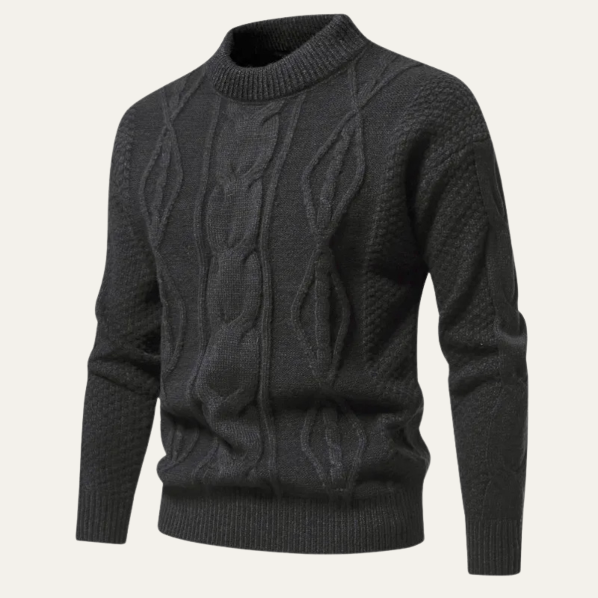 Jasper | Men's Cable Knit Sweater Cream Crew Neck