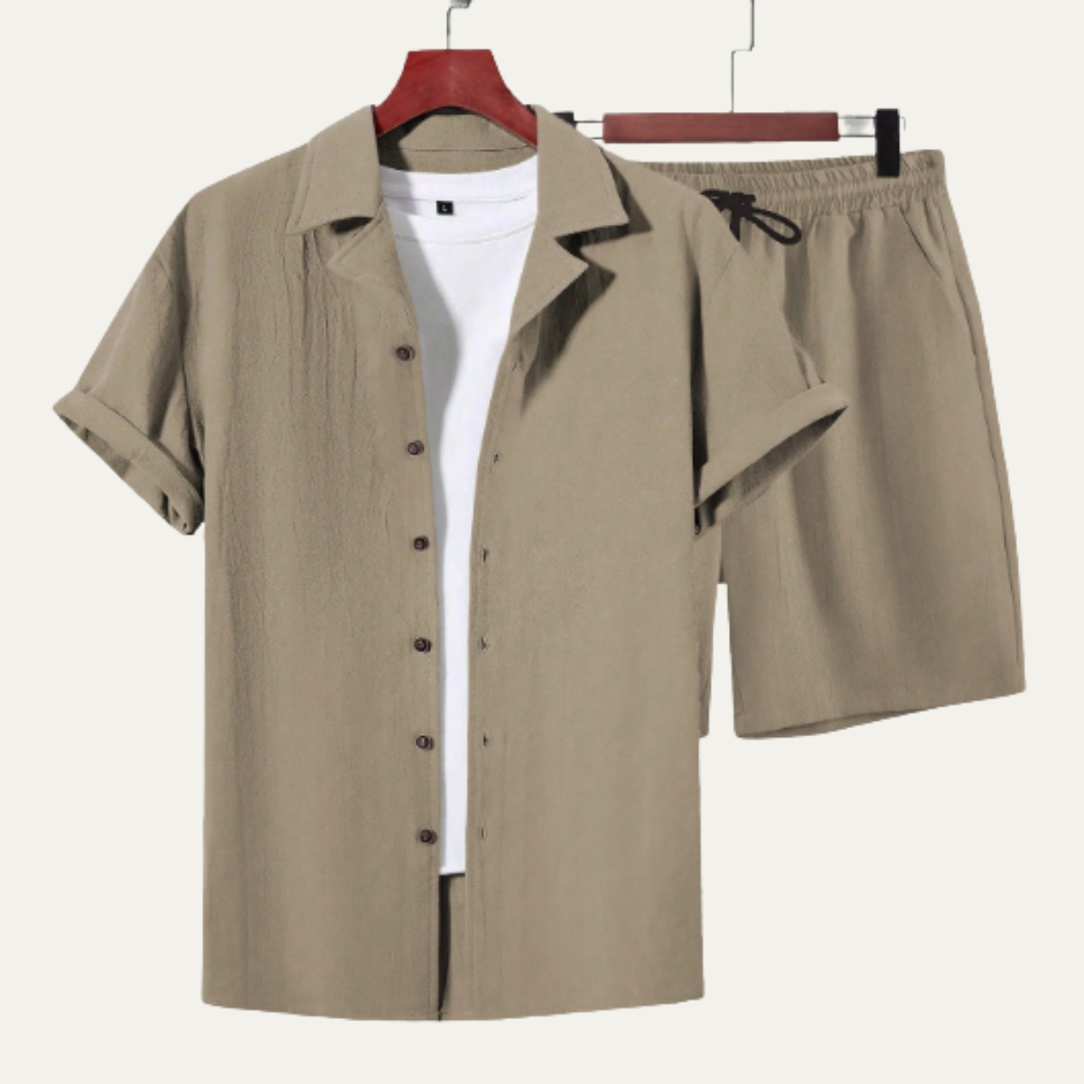 Lars | Men's Casual Button Up Short Sleeve Shirt Shorts Set Gold