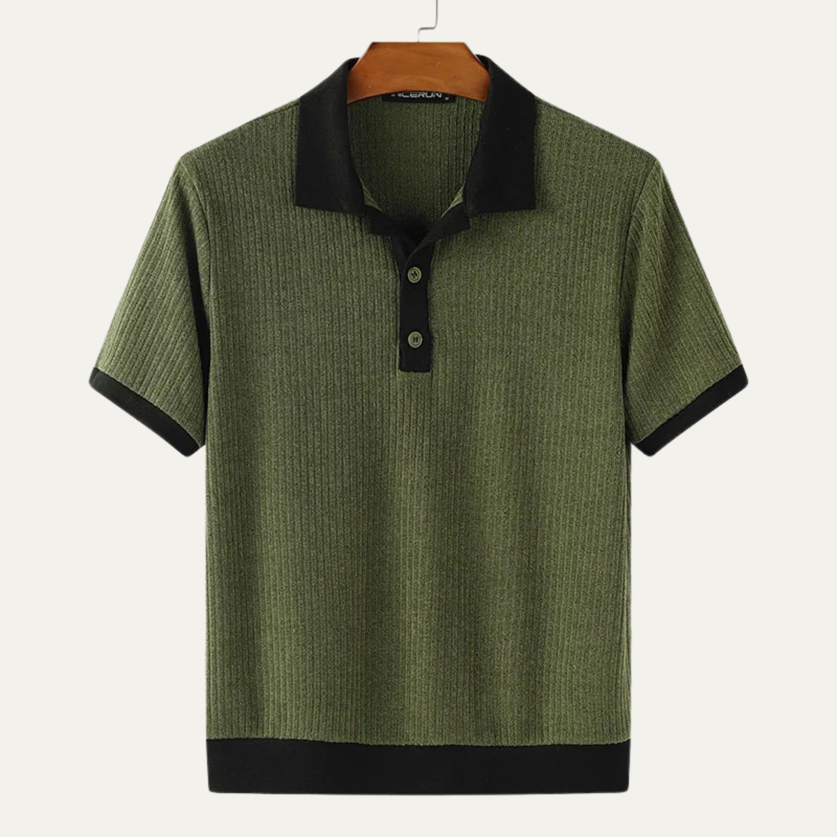 Beau | Men's Ribbed Polo Shirt Cream Navy Colorblock Short Sleeve