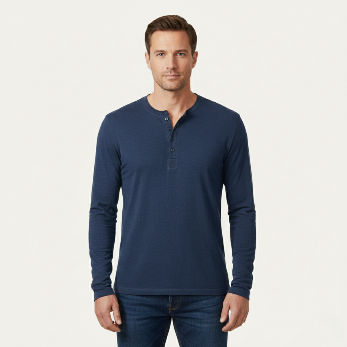 Tate | Men's Henley Shirt Navy Long Sleeve