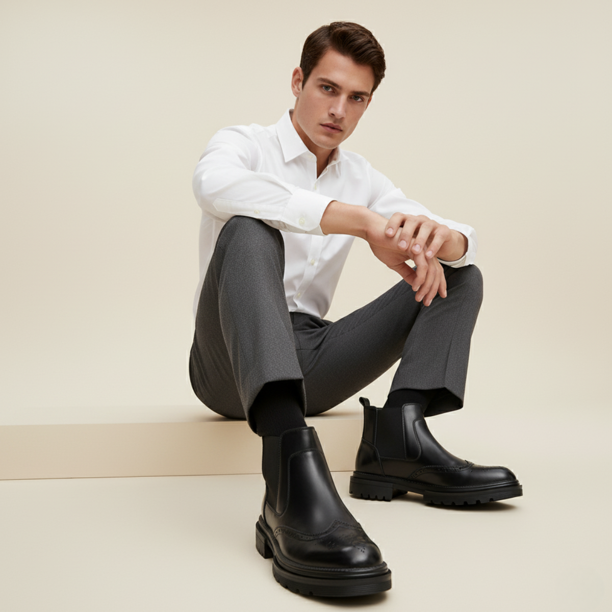 Axel | Men's Brogue Leather Chelsea Boots Black