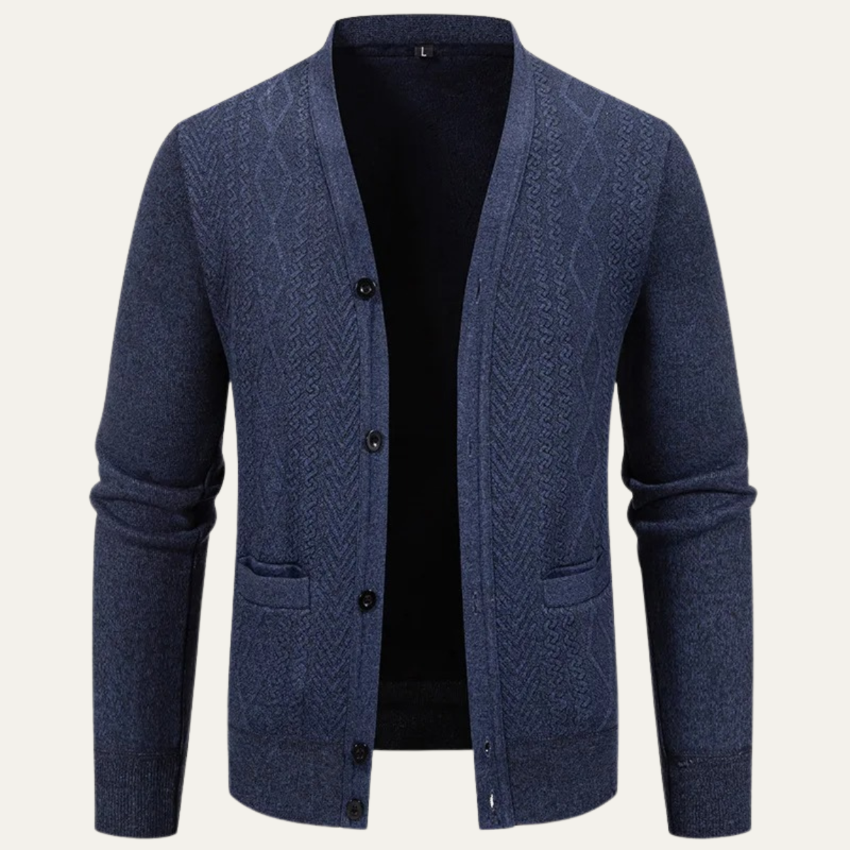 Rhys | Men's Cable Knit Cardigan Navy Button Up Casual