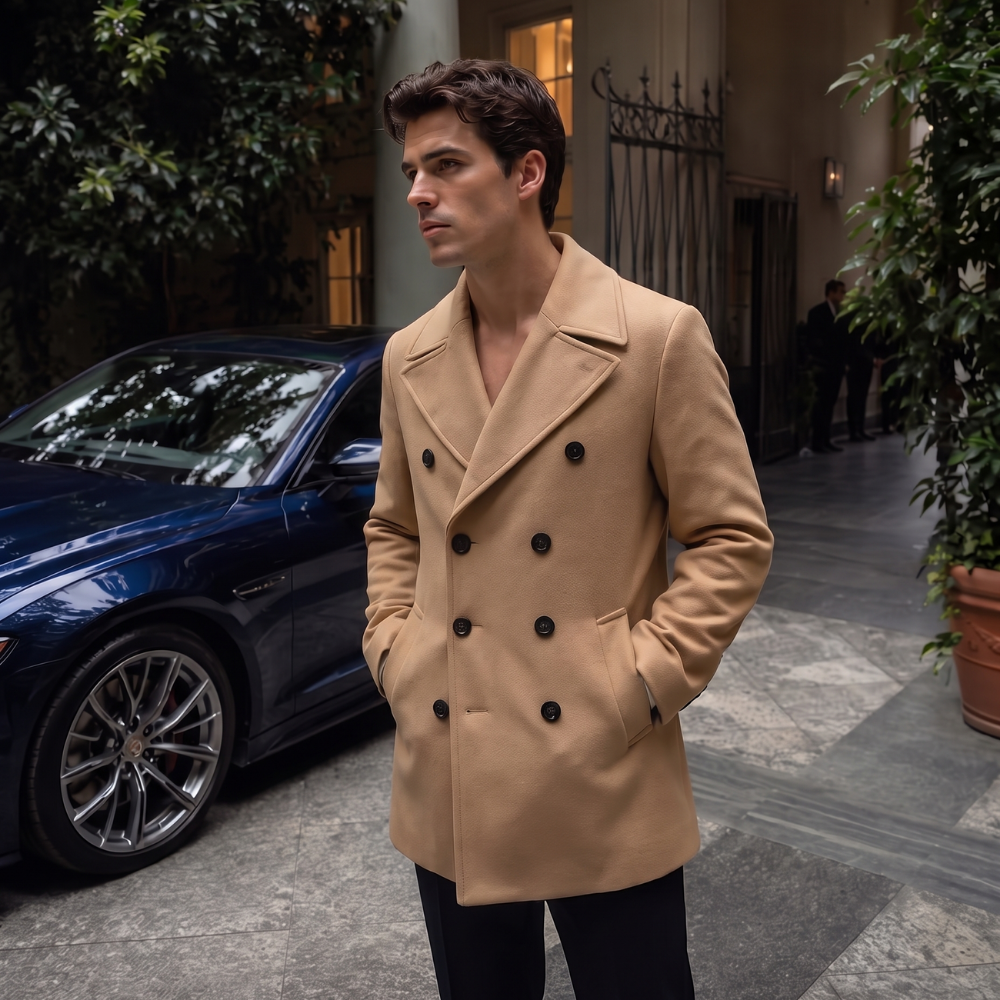 Rhys | Men's Double Breasted Wool Pea Coat Navy