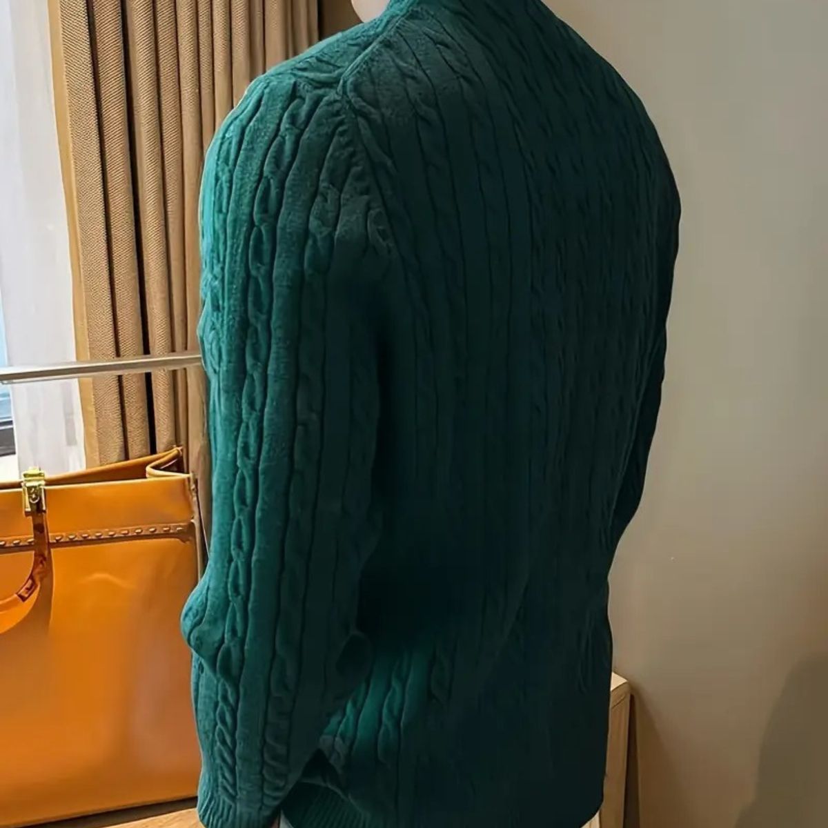 Callum | Men's Cable Knit Sweater Crew Neck Forest Green