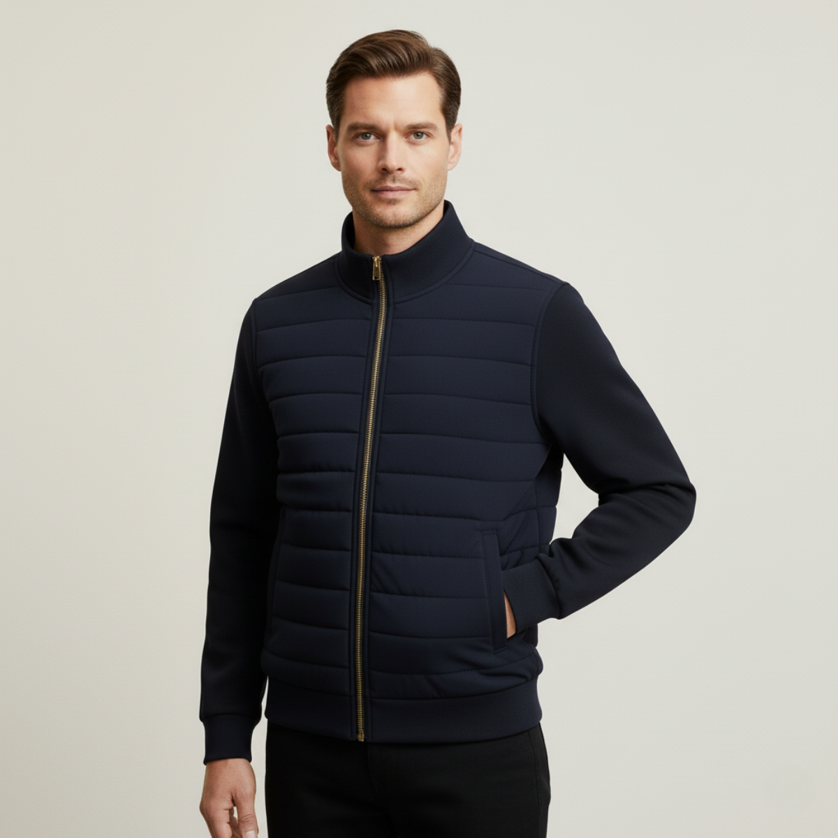 Jude | Men's Quilted Puffer Jacket Navy Zip Up