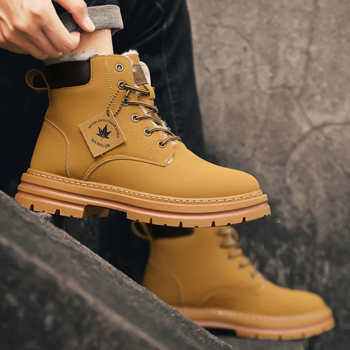Beau | Men's Lace Up Work Boot Tan Platform Sole