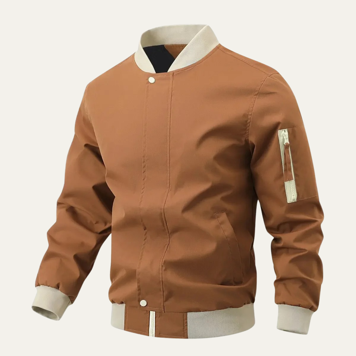 Wyatt | Men's Casual Bomber Jacket Tan Ribbed Cuffs