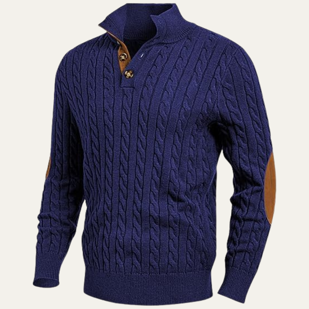 Bram | Men's Cable Knit Sweater Black Elbow Patch Quarter Zip