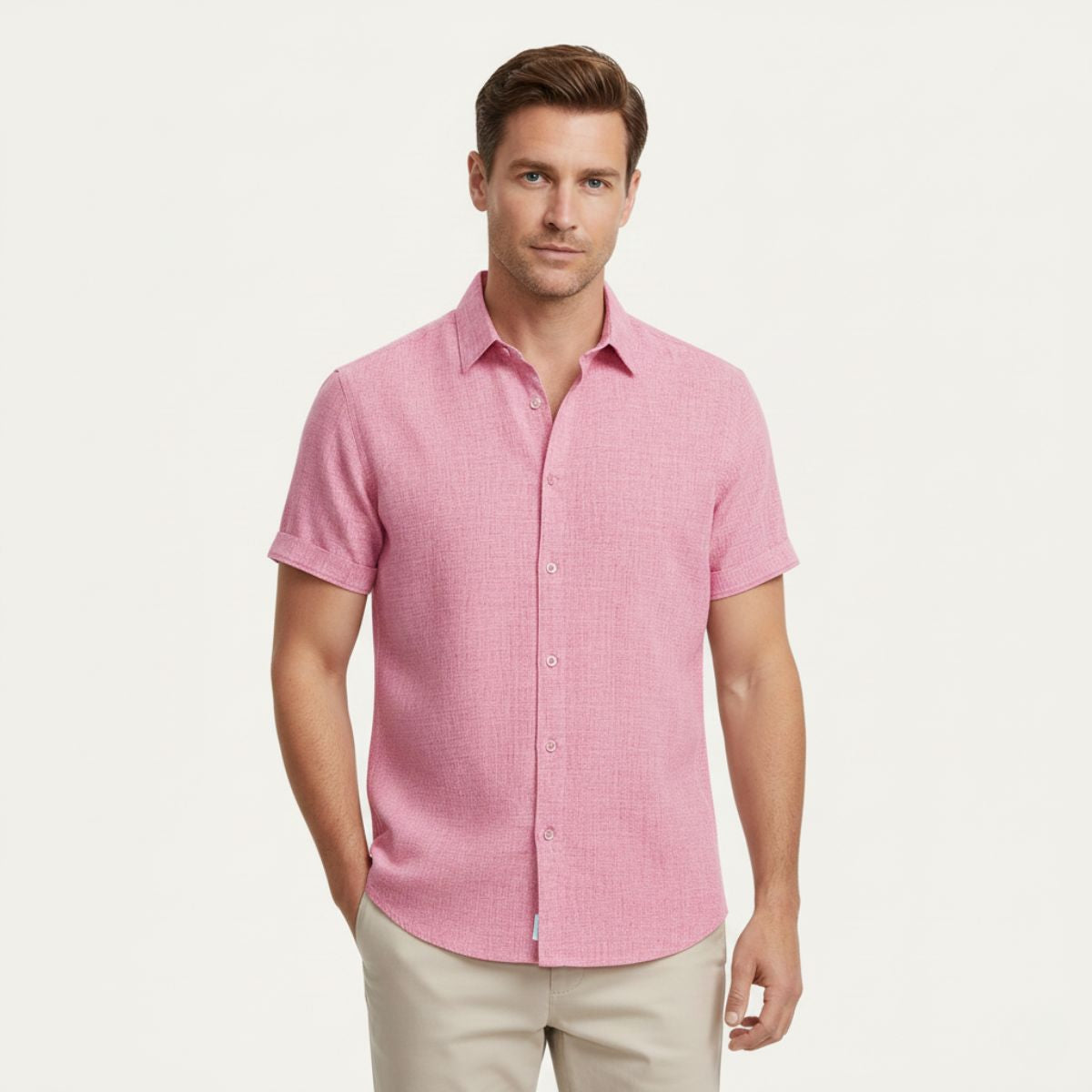 Axel | Men's Linen Shirt Gray Short Sleeve Button Up