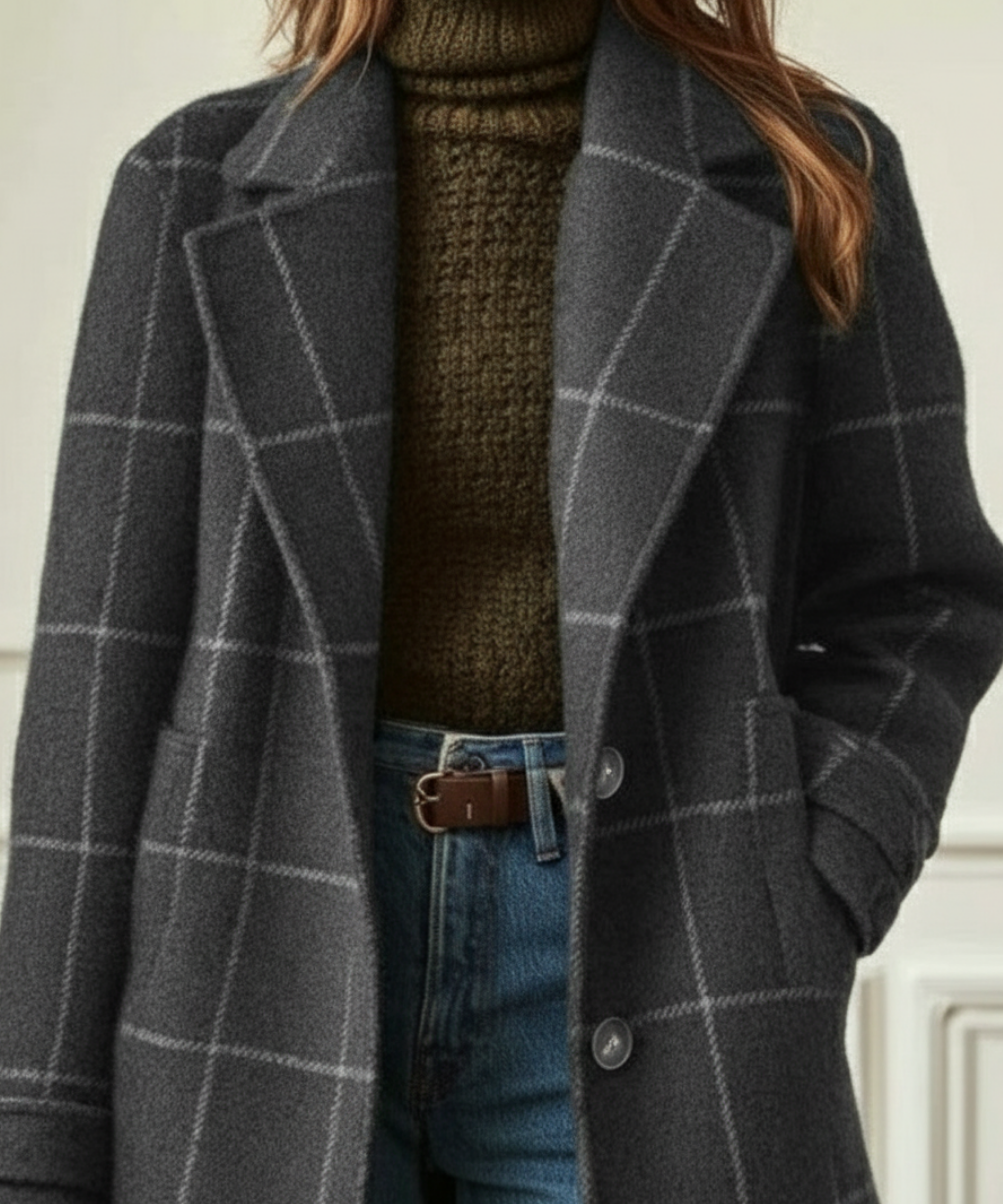 Greta | Women's Plaid Wool Jacket Green Brown Button Front