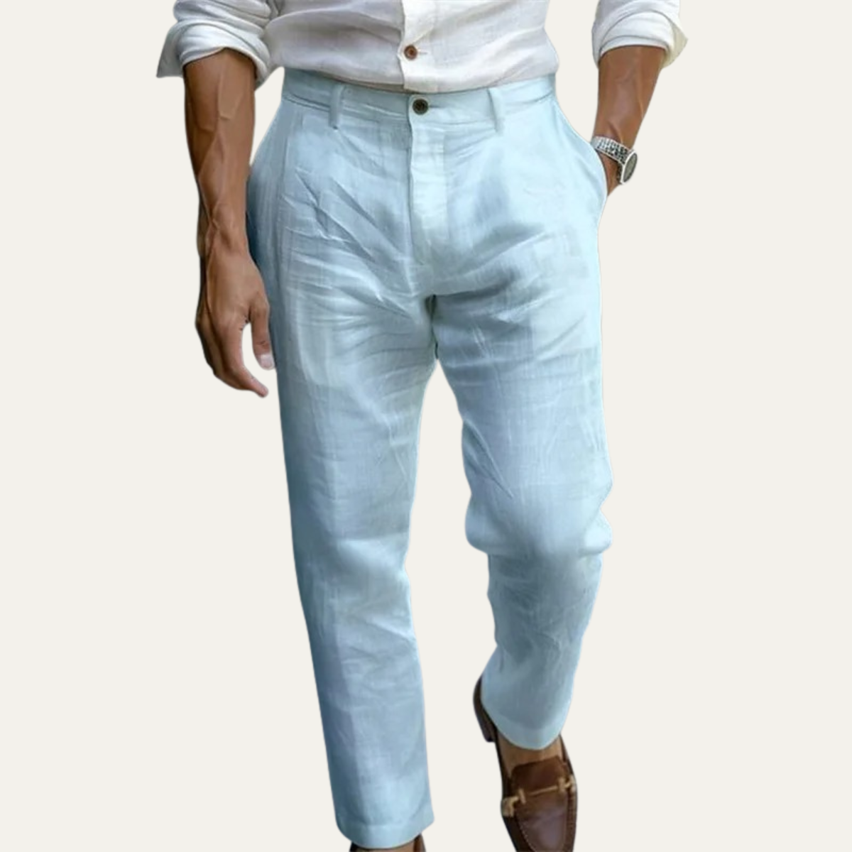 Rhys | Men's Linen Pants Light Blue Straight Leg Ankle