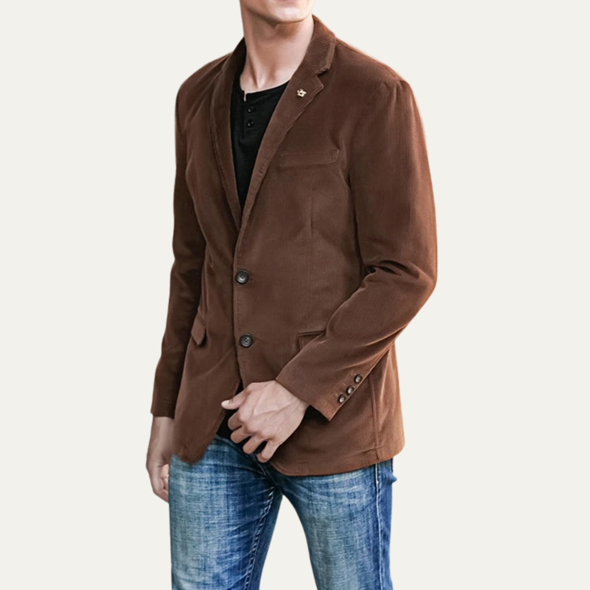 Ezra | Men's Casual Corduroy Blazer Brown Single Breasted