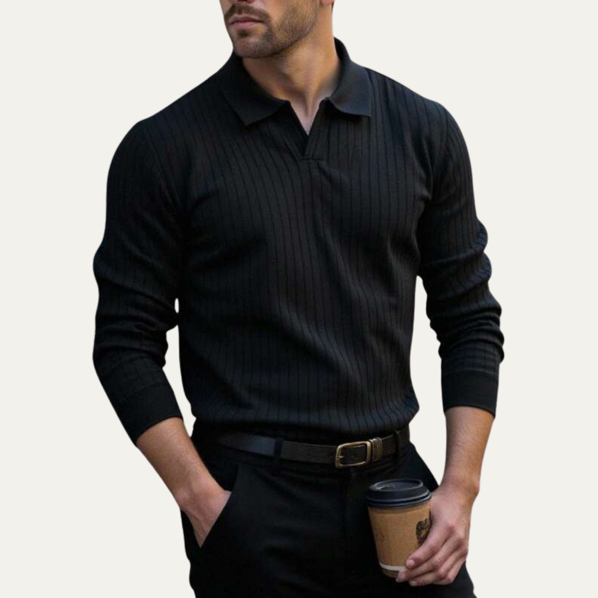 Bram | Men's Smart Casual Pinstripe Polo Shirt Black