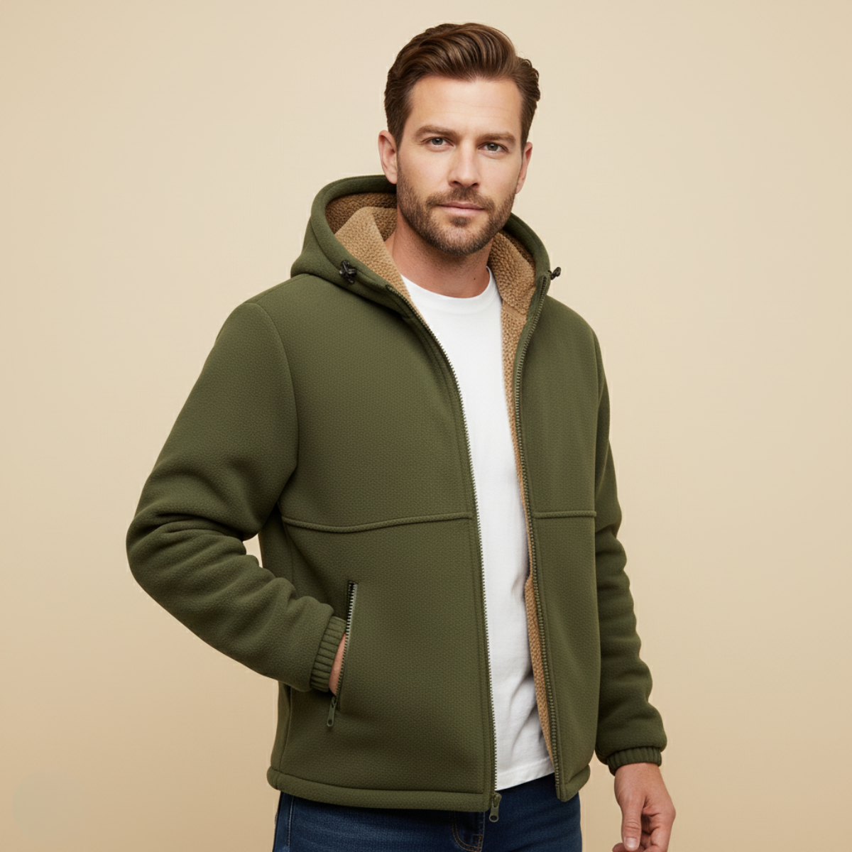 Rowan | Men's Sherpa Lined Fleece Jacket Camel Hooded