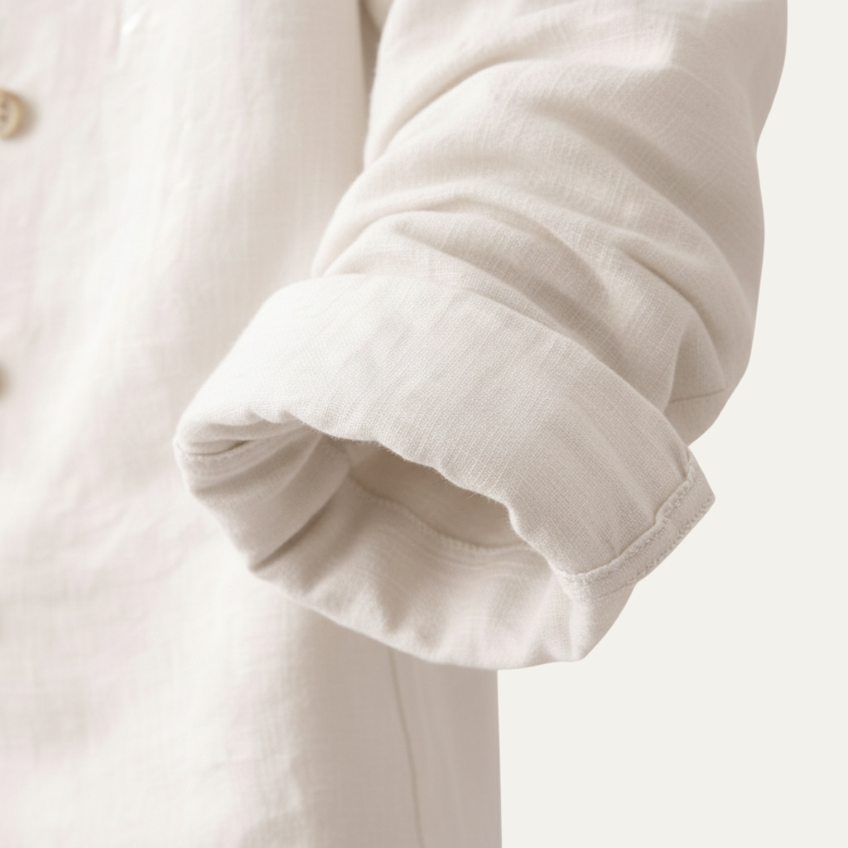 Kai | Men's Double Breasted Linen Shirt Cream Long Sleeve