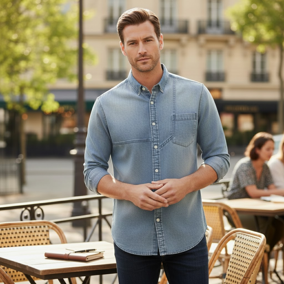 Callum | Men's Denim Shirt Dark Blue Long Sleeve Button Up